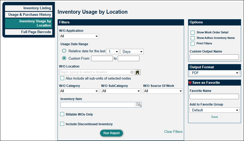 Inventory Usage by Location